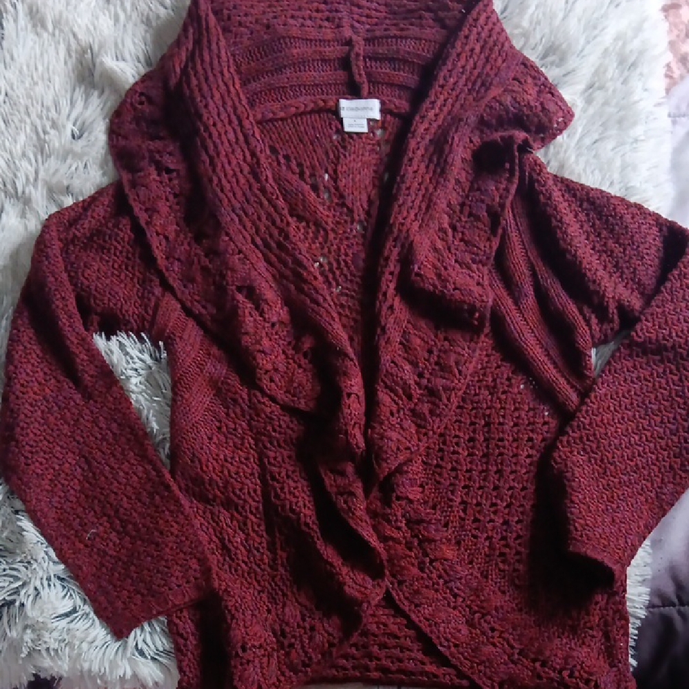 Liz Claiborne Maroon Open-Front Cardigan - Picture 3 of 4